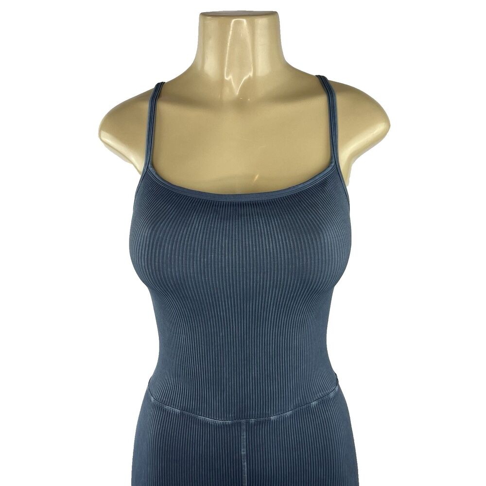 Free People Movement Happiness Runs Square Neck One Piece Jumpsuit Size M/L Blue - Picture 3 of 10